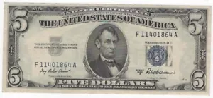 $5 1953 A Blue Seal Silver Cirtificate UNC Note very crisp vibrant color - Picture 1 of 2