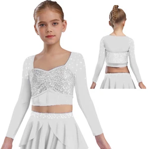 Kids Girls Crop Top Ballroom Blouse Jazz Shirt Cycling Pullover Performance Tee - Picture 1 of 46