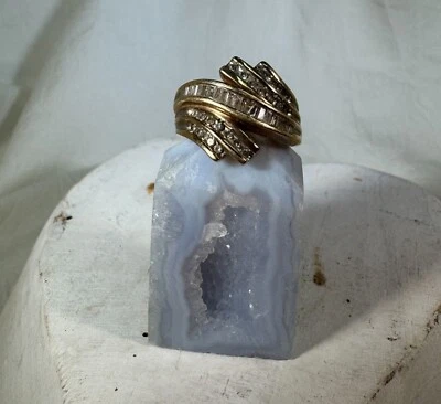 10k Yellow Gold 42 Diamond Cluster Wrap Baguettes & Round Sz 5.5 Ring 1.24tcw - Image 1 of 4