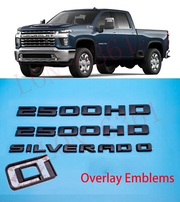 Matte BLACK  2020-2024 Chevrolet Silverado 2500HD Door Emblem LTZ Custom Overlay - Image 1 of 4
