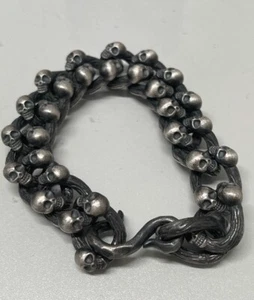 20cm Men's Solid 999 Sterling Silver Link SKULL Bracelet bangle Chain HANDMADE - Picture 1 of 9