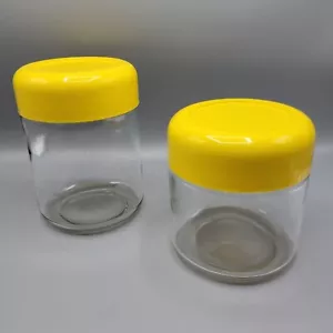 Set 2 Bidoni Vetro Vintage Retrò MCM Heller Design Massimo Vignelli Coperchio Giallo - Foto 1 di 7