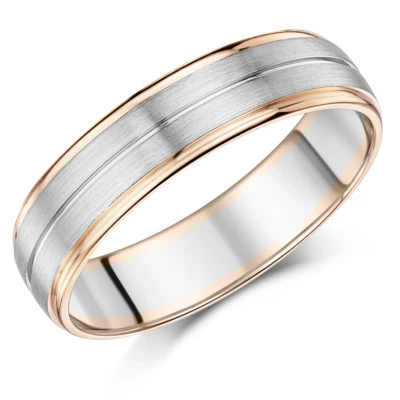 Palladium and 9ct Rose Ring Gold 6mm Men's Wedding Ring - Image 1 of 2