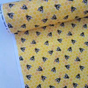 100% Cotton Dress Poplin Fabric x 112cm Wide- Bees on Honey Yellow Summer Cotton - Picture 1 of 1