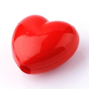 50 Puffy Red Heart Bead 15mm Kids Crafts Plastic Double-Sided 1493 - Picture 1 of 4
