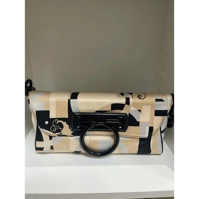 Salvatore Ferragamo Beige and Black Geometric Print Clutch - Image 1 of 4