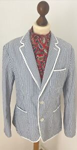 Boating Style Blazer Jacket Striped by Zara Man UK 38 Seersucker Nautical Cotton