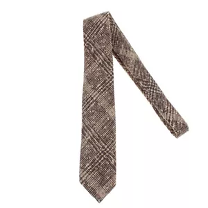 Kiton NWOT Wool/Silk Blend Seven Fold Neck Tie in Brown/Beige Melange Plaid - Picture 1 of 9