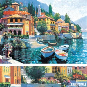 40W"x30H" LAKE COMO LANDING by HOWARD BEHRENS - NORTHERN ITALY LOMBARDY CANVAS - Picture 1 of 7