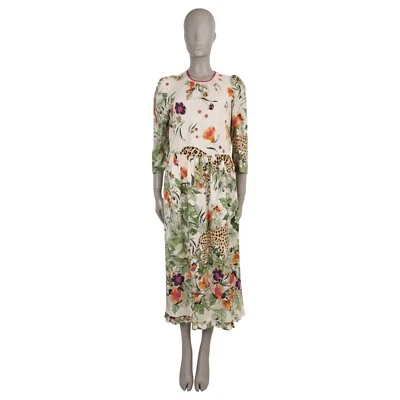 72152 auth RED VALENTINO cream silk 2020 JUNGLE PRINT MIDI Dress 44 L - Image 1 of 4