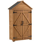 Outdoor Storage Cabinet, Garden Wood Tool Shed - Yellow Brown