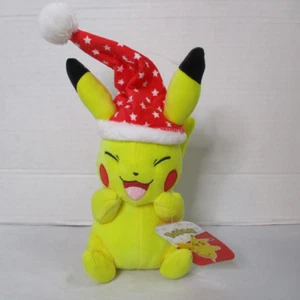 Christmas Pikachu Pokemon Plush 8” Santa Hat Yellow Red Holiday Stuffed New - Picture 1 of 10