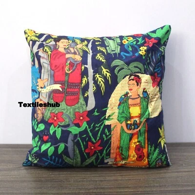 Indisch Blau Frida Kahlo Baumwolle Kissenbezug Heim Dekorativ Abdeckung US - Bild 1 von 3