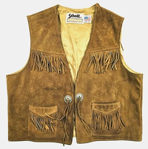 HOT VTG 70's UNISEX SCHOTT @ WESTERN SUEDE LEATHER BROWN VEST Jacket XXL (Fit L) - Picture 1 of 15