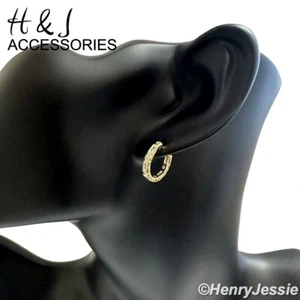 MEN WOMEN 925 STERLING SILVER ICY BLING CZ GOL PLATED HUGGIE HOOP EARRING*AGE252 - Picture 1 of 5