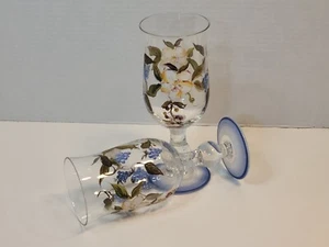 2 Elegant Hand Painted Wine Glasses Barware Decorated Floral Goblets Glassware - Picture 1 of 8