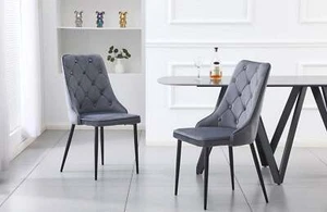 Button Tufted Grey Dining Chairs -Set of 4 - Picture 1 of 2