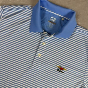 Cutter & Buck CB DryTec Baltusrol Golf Polo Shirt Mens Large Striped Blue - Picture 1 of 9