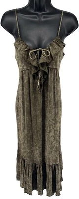 Nuevo con etiquetas Vestido Cazador Teñido con Corbata Tejido Flecos Doble V Midi Verde Oliva Talla M Boho Sexy Foto 1 de 4