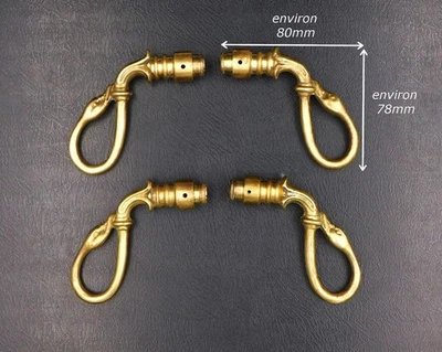 ▨7mm Lot 4 Ancienne Poignées  col de Cygne Béquille de Porte,Bronze style Empire - Photo 1/4