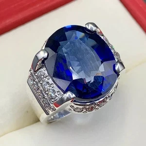 Big Sapphire Ring, Blue Sapphire Ring For Men, 925 Silver Mens Neelam Ring - Picture 1 of 10