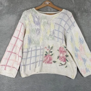 Jennifer Reed Strick Hand Pullover Damen Medium Blumen Patchwork Cottagecore - Bild 1 von 10