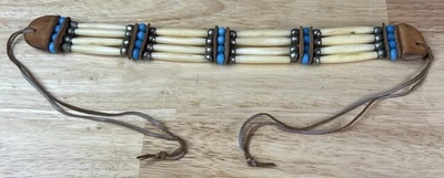 Bone Choker Necklace Beaded Stone Native American Indian Tribal - Image 1 of 4