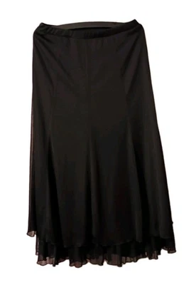 Mujeres Ropa Conectada Talla L Negra Elegante Midi Transparente Forrada En Capas Falda Volantes Foto 1 de 4