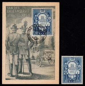 "Stamp Day" - Dudweiler Saar, Germany 1953 - S/C w/ Scott 247 tied by FD Cancel - Picture 1 of 2