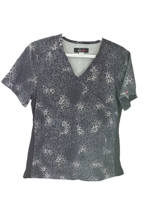 Women’s Koi Lite Grey Animal Print Stretch Scrub Top Size Small  - Image 1 of 4