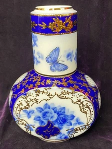 Vintage Limoges Kobaltblau & Gold Nachttisch Dekanter Passendes Glas Tumble Up Set - Bild 1 von 18