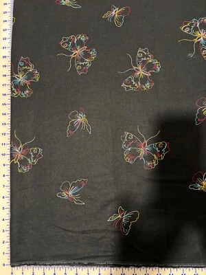 Lote de jardas de tecido de linho bordado multicolorido - Imagem 1 de 2