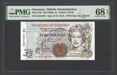 Guernsey 5 Pounds ND(1996)  P56c Uncirculated Grade 68 - Image 1 of 2