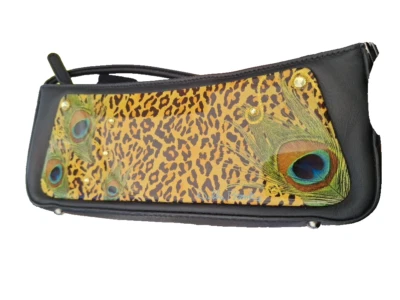 Debbie Brooks 黑色皮革可互换肩带手提包豹纹孔雀 — 第 1/4 张图片