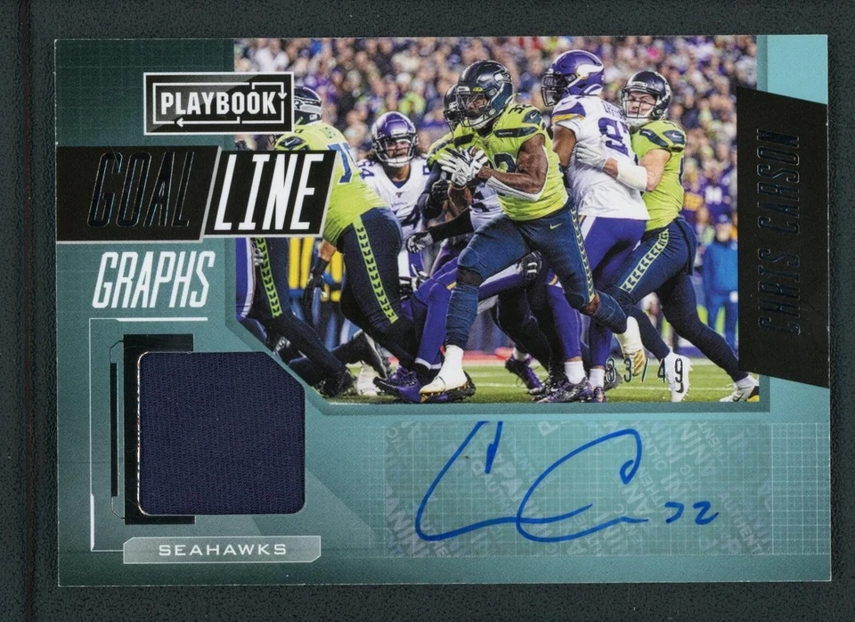 2020 CHRIS CARSON 33/49 AUTO JERSEY PANINI PLAYBOOK GOAL LINE FOOTBALL NFL - Image 1 of 2