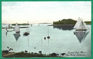 Postal antigua de Onset Bay Massachusetts The Three Islands - Imagen 1 de 2