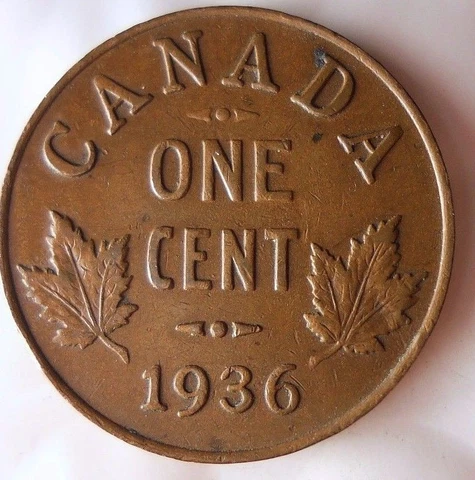 1936 CANADA CENT - Excellent Collectible Coin- FREE SHIPPING - Big Canada Bin Cover