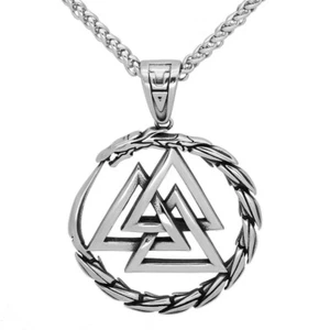 Viking Triangular Knots Rune Stainless Steel Dragon Head Pendant Men's Necklace - Picture 1 of 5