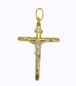 14K Solid Yellow/White Gold Cross Charm Pendant Religious Jewelry - Picture 1 of 1