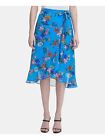 Calvin Klein Womens Blue Floral Midi Wear To Work Ruffled Skirt 14