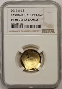 2014-W Baseball Hall of Fame $5 NGC PF 70 UCAM Gold Modern Commemorative - Picture 1 of 4