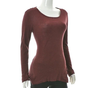 COS Women's Basic Scoop Neck T-Shirt Top Long Sleeve Size EUR-M Maroon Heather - Picture 1 of 5