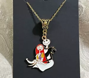 Jack Pumpkin Skeleton Zero Sally Nightmare Halloween Charm Gold Necklace 18” - Picture 1 of 2