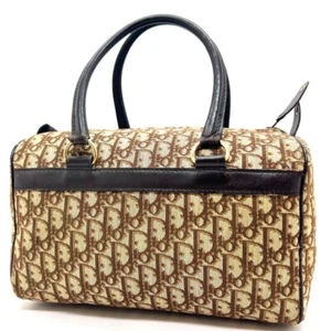 CHRISTIAN DIOR Trotter Handbag Mini Boston Bag Large Canvas Leather Used Japan - Picture 1 of 13