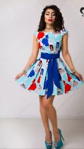 BEAUTIFUL FASHION SUMMER DRESS WITH LONG BLUE BELT - Picture 1 of 5