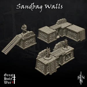 Sandsack und Stacheldrahtwände - Grabenkreuzzug Gelände - Grimdark Barrikade - Bild 1 von 2