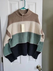 Strickpullover Pullover Damen Elan stiped schwarz taupe grün Größe S - Bild 1 von 2