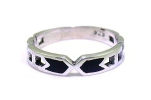 Southwest Custom Cast Black Onyx Cabochon Sterling Band Ring Size 5 to 9 PSR133 - Picture 1 of 4