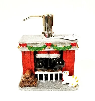 BOTA DE SANTA JINGLES & JOY BLANCA+ROJA RESINA BRILLANTE EN DISPENSADOR DE JABÓN CHIMENEA Foto 1 de 4