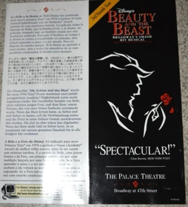 BEAUTY and the BEAST "ON BROADWAY - Palace Theater" Flyer (4" x 9" folded) New - Picture 1 of 5